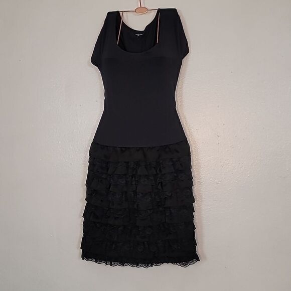 Garnet Hill Cotton Lace Black Frill Tiered Dress - Picture 1 of 13